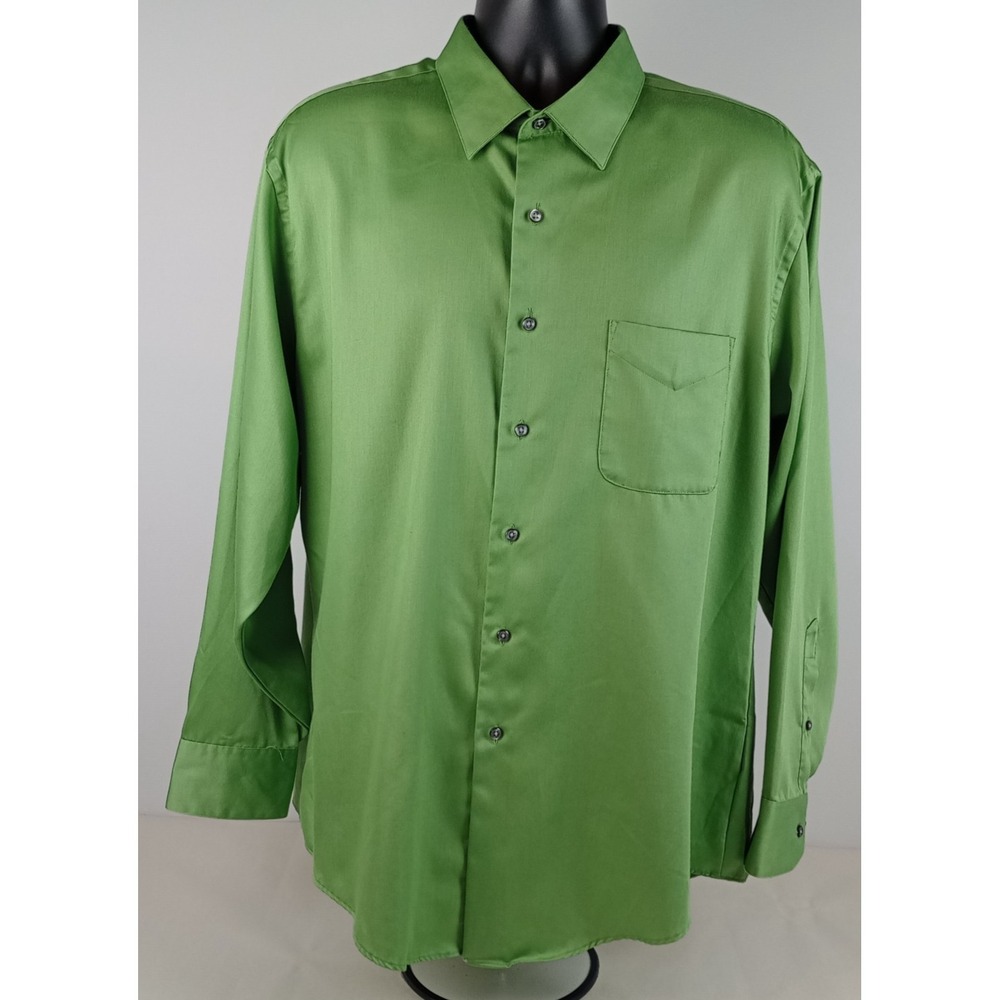 Geoffrey Beene Fitted Mens 2X Green Long Sleeve Collar Button Pocket Shirt